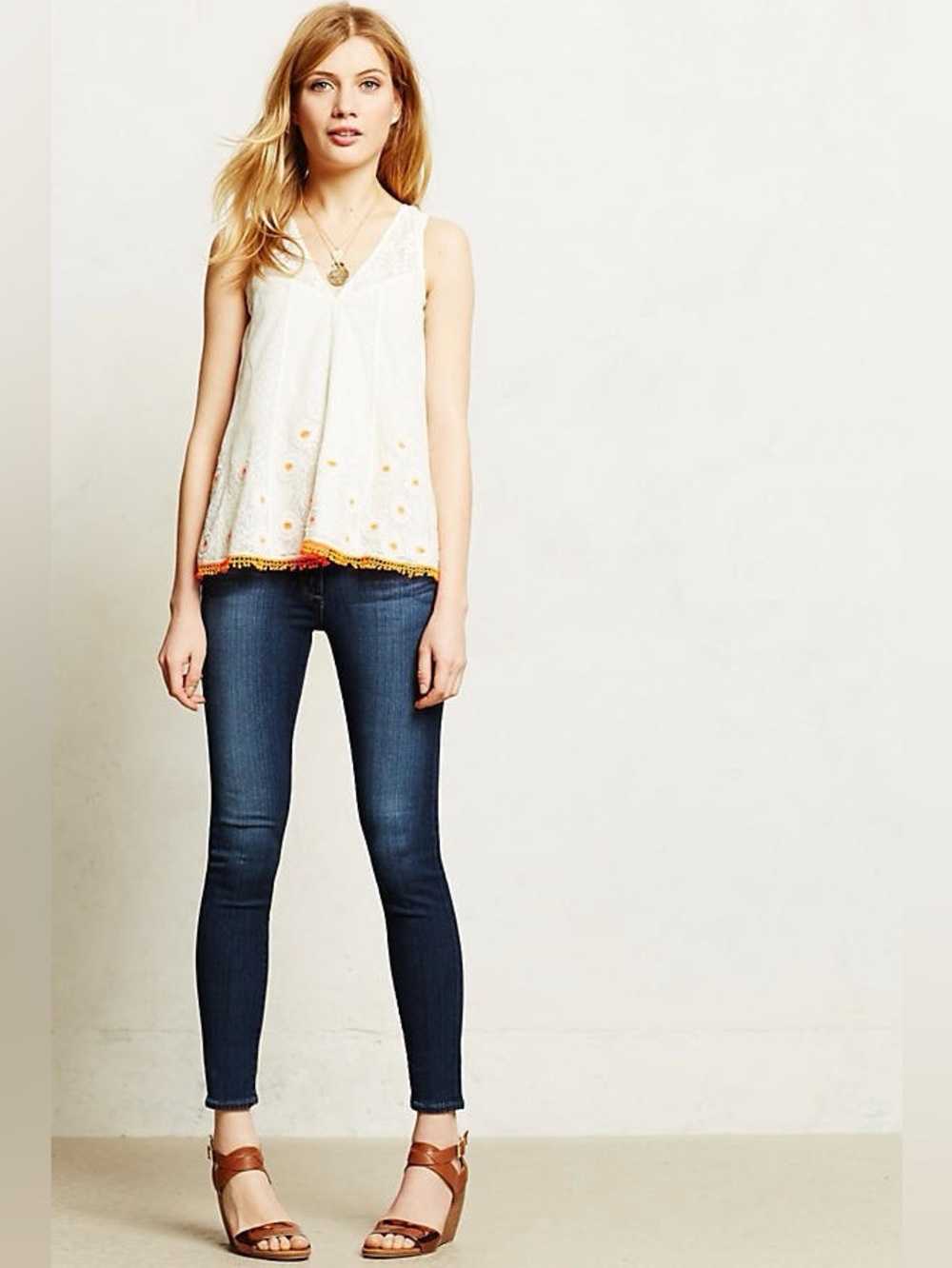 Anthropologie Vanessa Virginia Daisy Field Lace Babydoll Tank Top Size 6